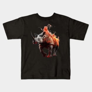 Infernal Horns: The Fiery Wrath of the Rhino Demon Kids T-Shirt